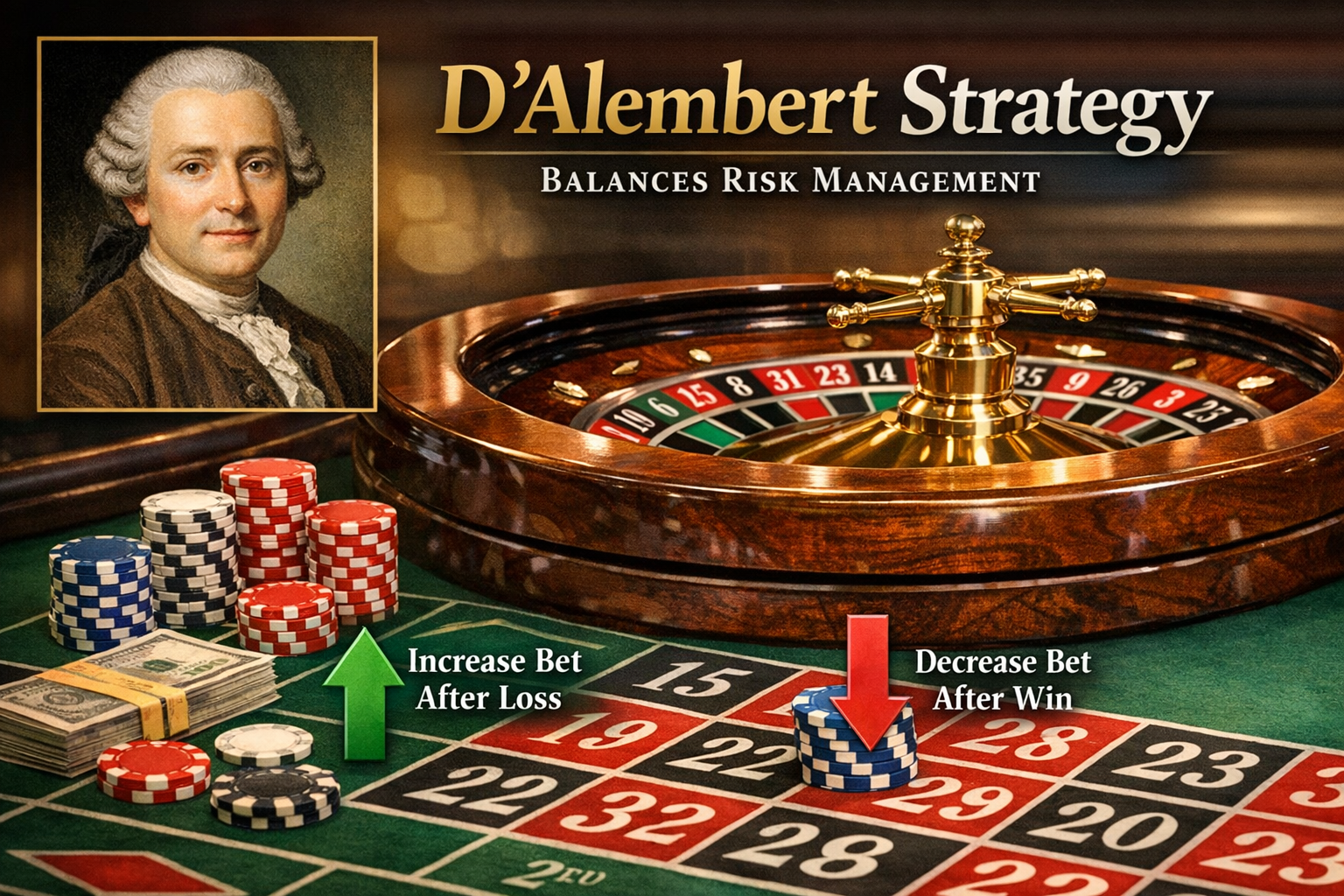 d'Alembert strategy on European roulette wheel: risk management balance.
