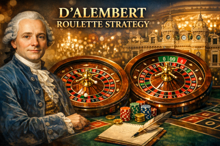 D'Alembert Roulette strategy at Monte Carlo Casino. Roulette wheel, European roulette example.