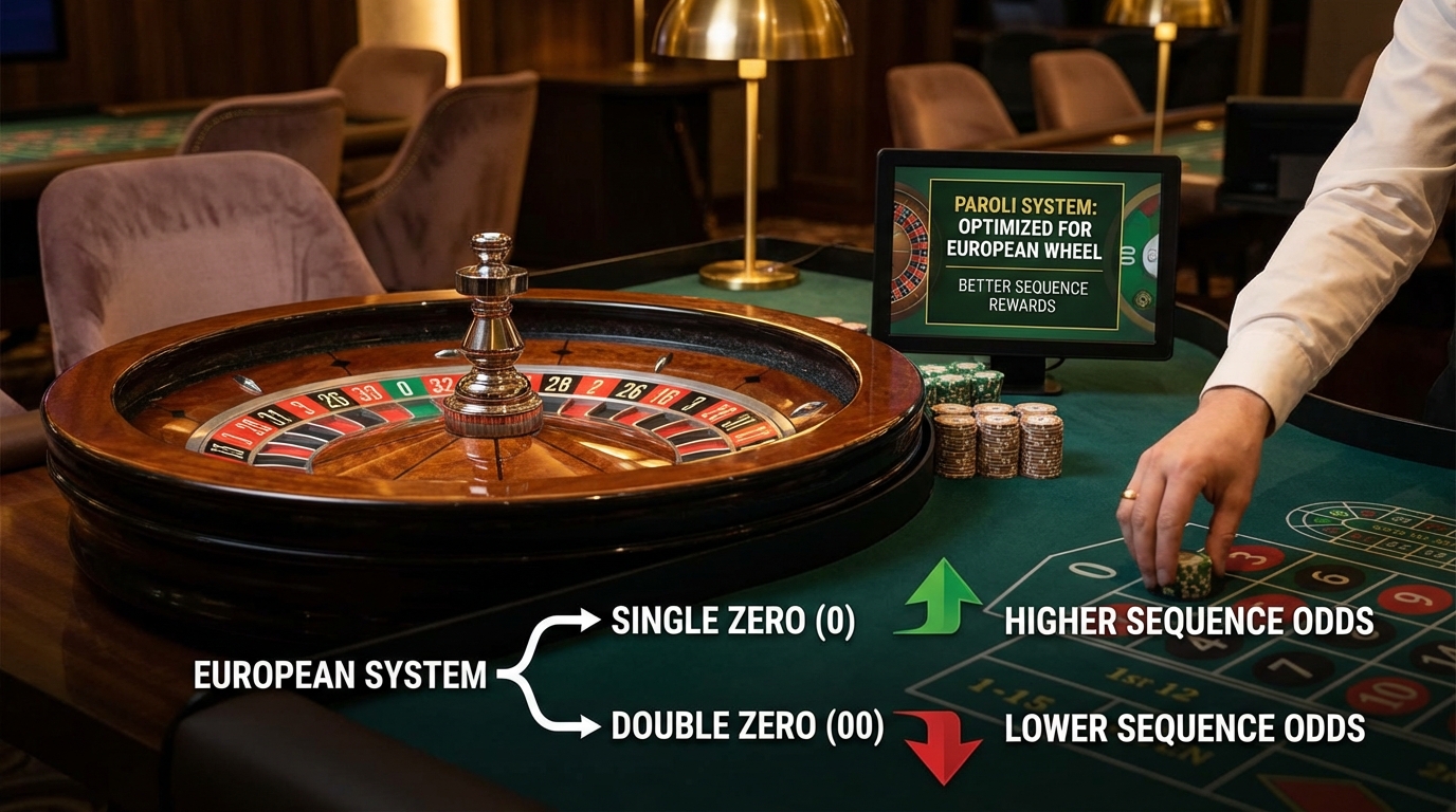 European roulette wheel Paroli system rewards. Best odds, roulette strategy.