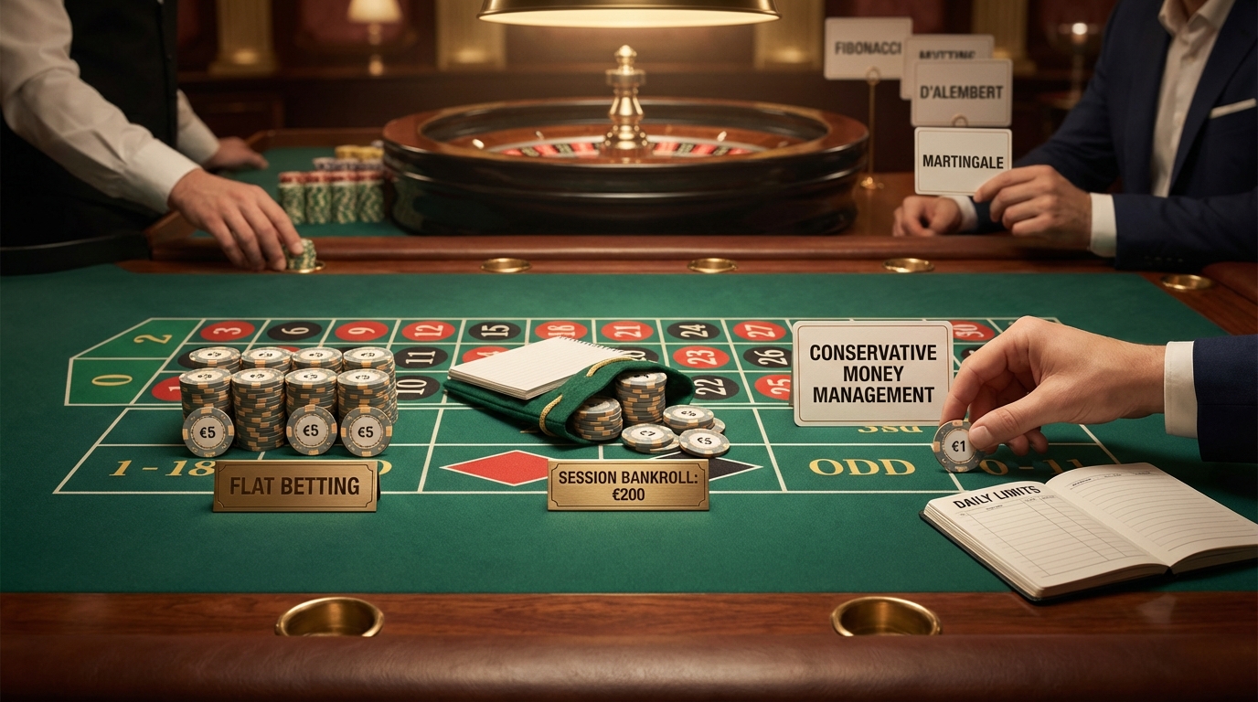 Flat betting strategy explained. Conservative bankroll management tips. Avoid Martingale, Fibonacci, D'Alembert.