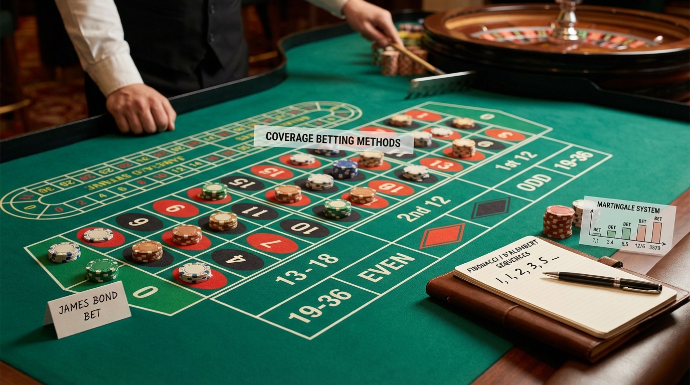 James Bond Strategy roulette. Coverage betting with Martingale, Fibonacci, D'Alembert.